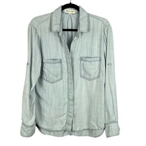 Cloth & Stone Chambray Tencel Long Sleeves Button Down Shirt Medium Light Blue